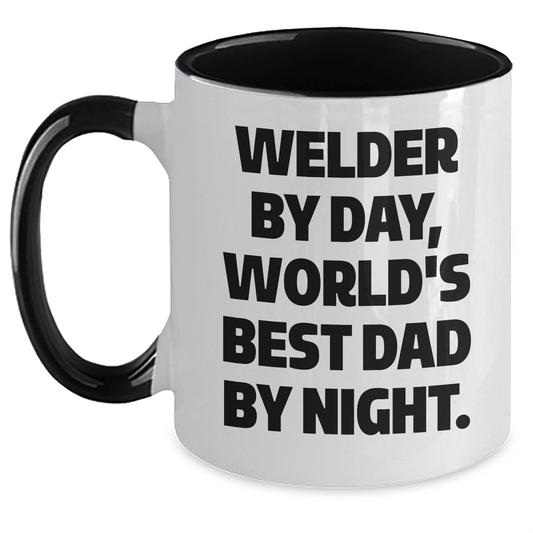 Welder Gifts from Men, Funny Two Tone Coffee Mug for Welder by Day, World's Best Dad by Night, Father's Day Unique Gifts - The Buy Boom