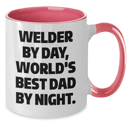 Welder Gifts from Men, Funny Two Tone Coffee Mug for Welder by Day, World's Best Dad by Night, Father's Day Unique Gifts - The Buy Boom