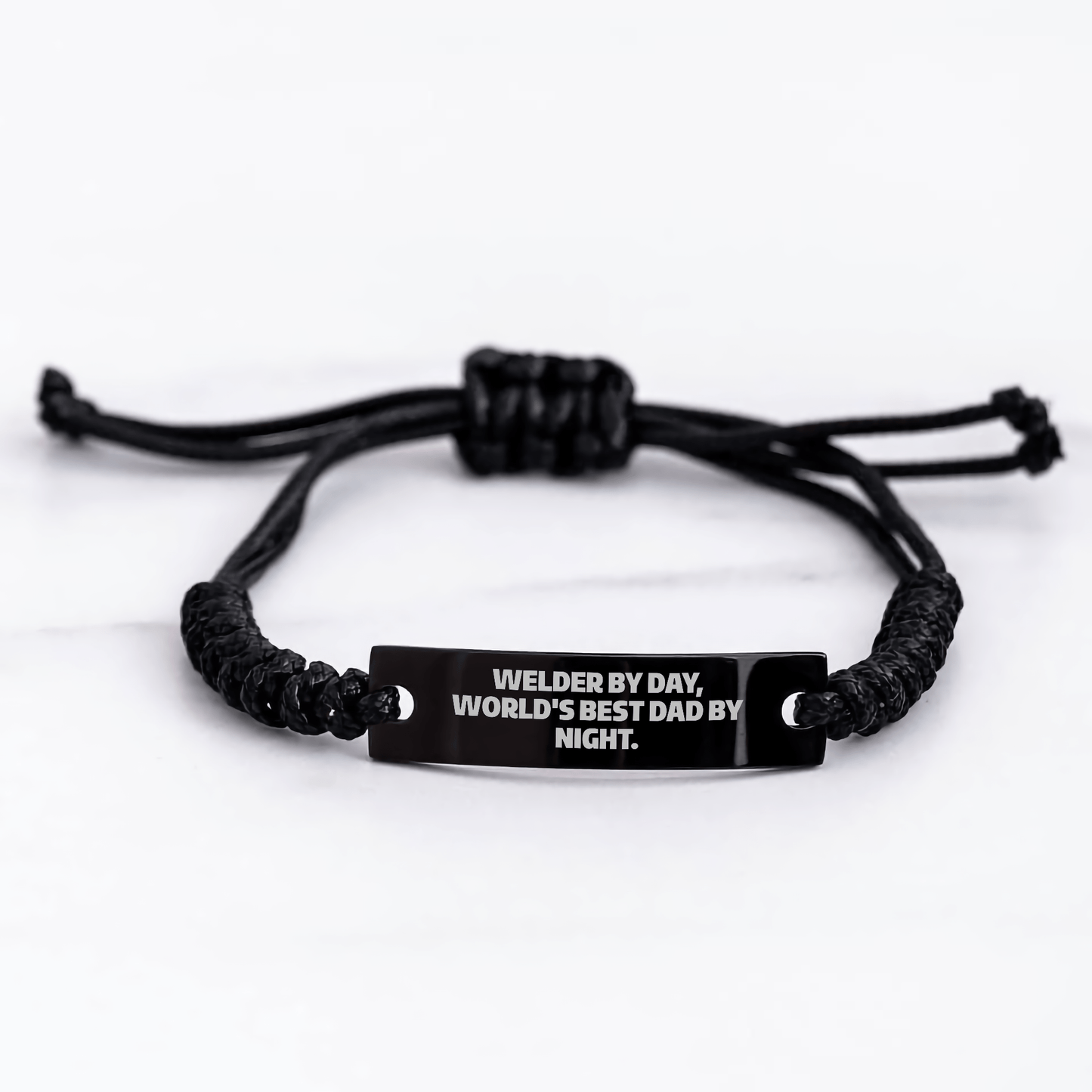Welder Gifts from Men to Father's Day Unique Gifts By Day, Cool Rope Bracelet By Night, 'Welder By Day, World's Best Dad By Night.', Adjustable Black Stainless Steel with Interlaced Rope - The Buy Boom