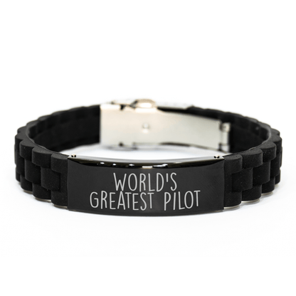 World's Greatest Pilot Gift for Him Glide lock Clasp Black Stainless Steel Silicone Adjustable Pilot Gifts from Friends and Family for Father's Day - The Buy Boom