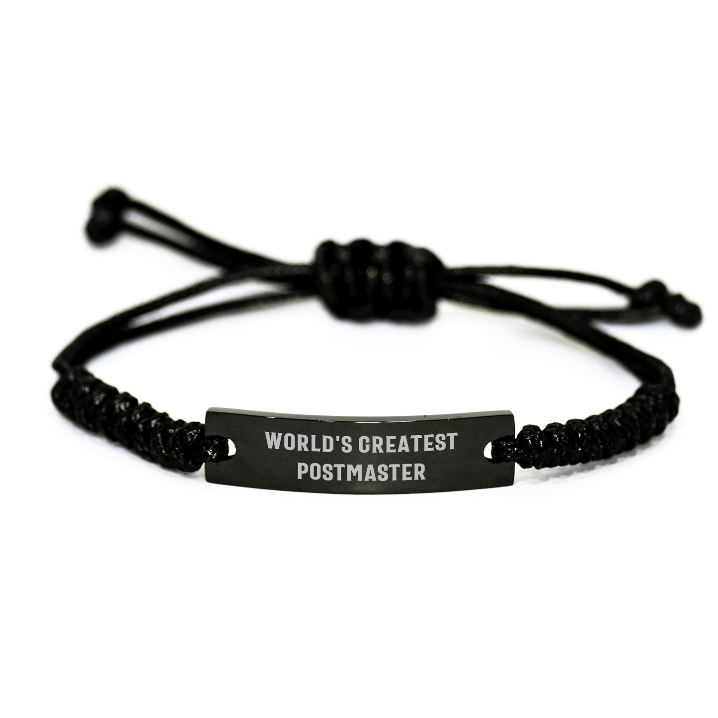 World's Greatest Postmaster Rope Bracelet, Funny Quote, Adjustable Gift for Postmaster from Men to Coworkers, 3.34 - 9.84 inches, Black Stainless Steel with Interlaced Rope, Father's Day Unique Gifts - The Buy Boom