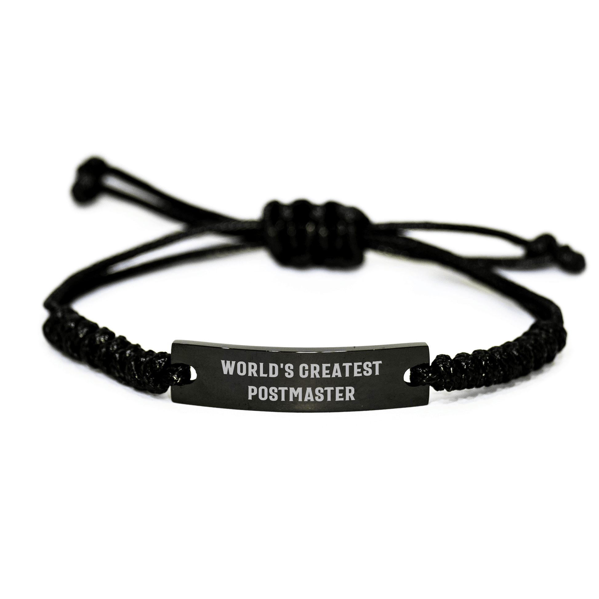 World's Greatest Postmaster Rope Bracelet, Funny Quote, Adjustable Gift for Postmaster from Men to Coworkers, 3.34 - 9.84 inches, Black Stainless Steel with Interlaced Rope, Father's Day Unique Gifts - The Buy Boom