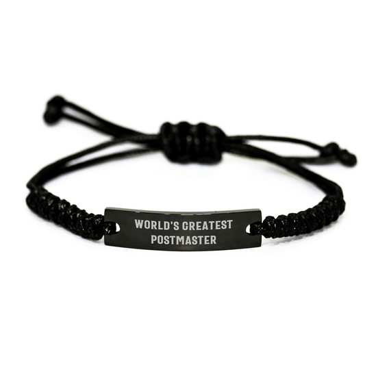 World's Greatest Postmaster Rope Bracelet, Funny Quote, Adjustable Gift for Postmaster from Men to Coworkers, 3.34 - 9.84 inches, Black Stainless Steel with Interlaced Rope, Father's Day Unique Gifts - The Buy Boom